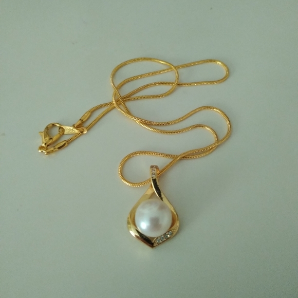 14k Gold Over Sterling Silver Akoya Pearl Jeweled Fancy Pendant Necklace Set